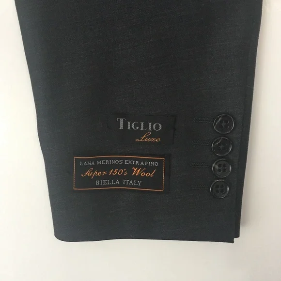 New tiglio mens suit solid gray 42r made in italy 2 piece 100% wool nwt ea0190